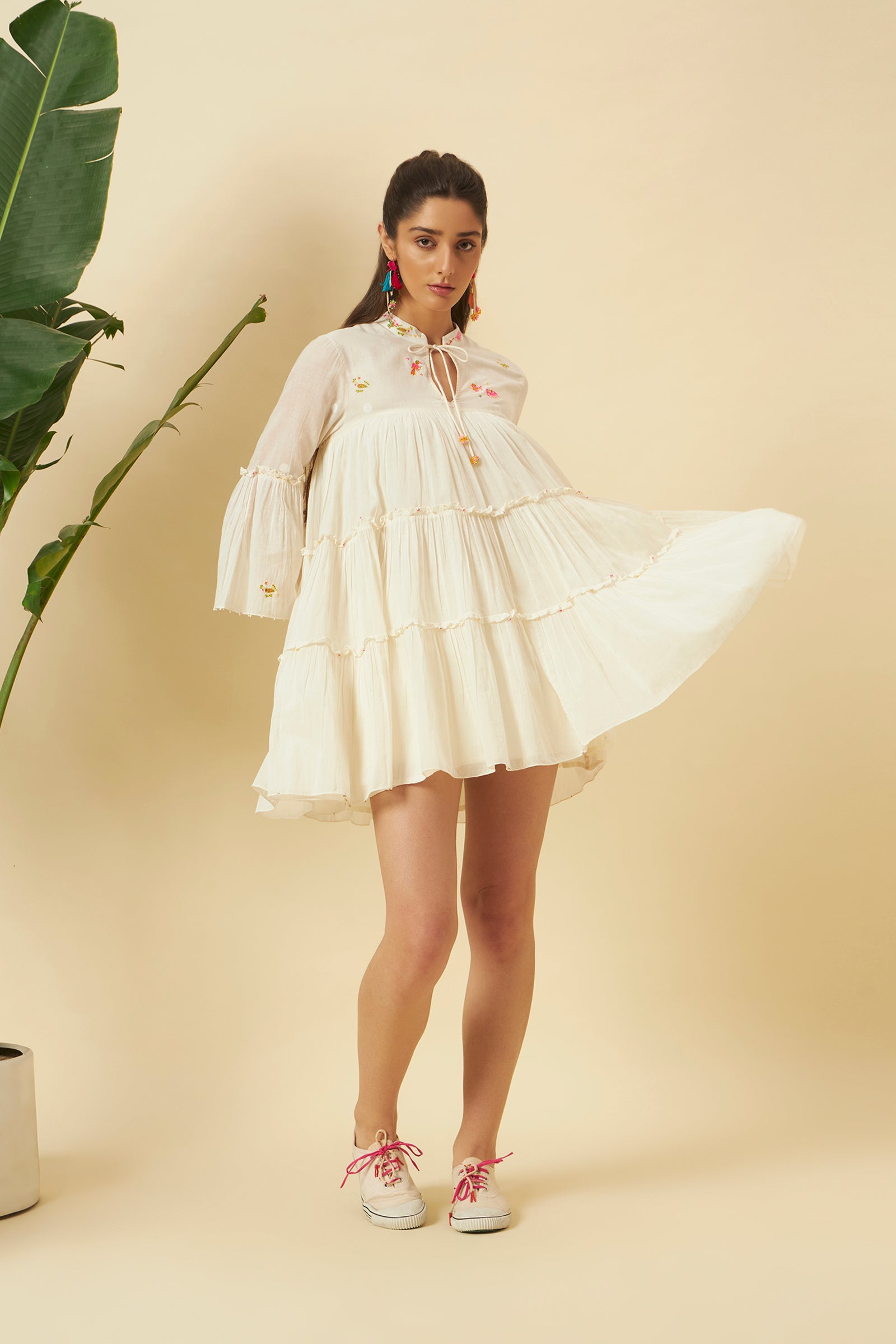 IVORY MINI TIERED DRESS