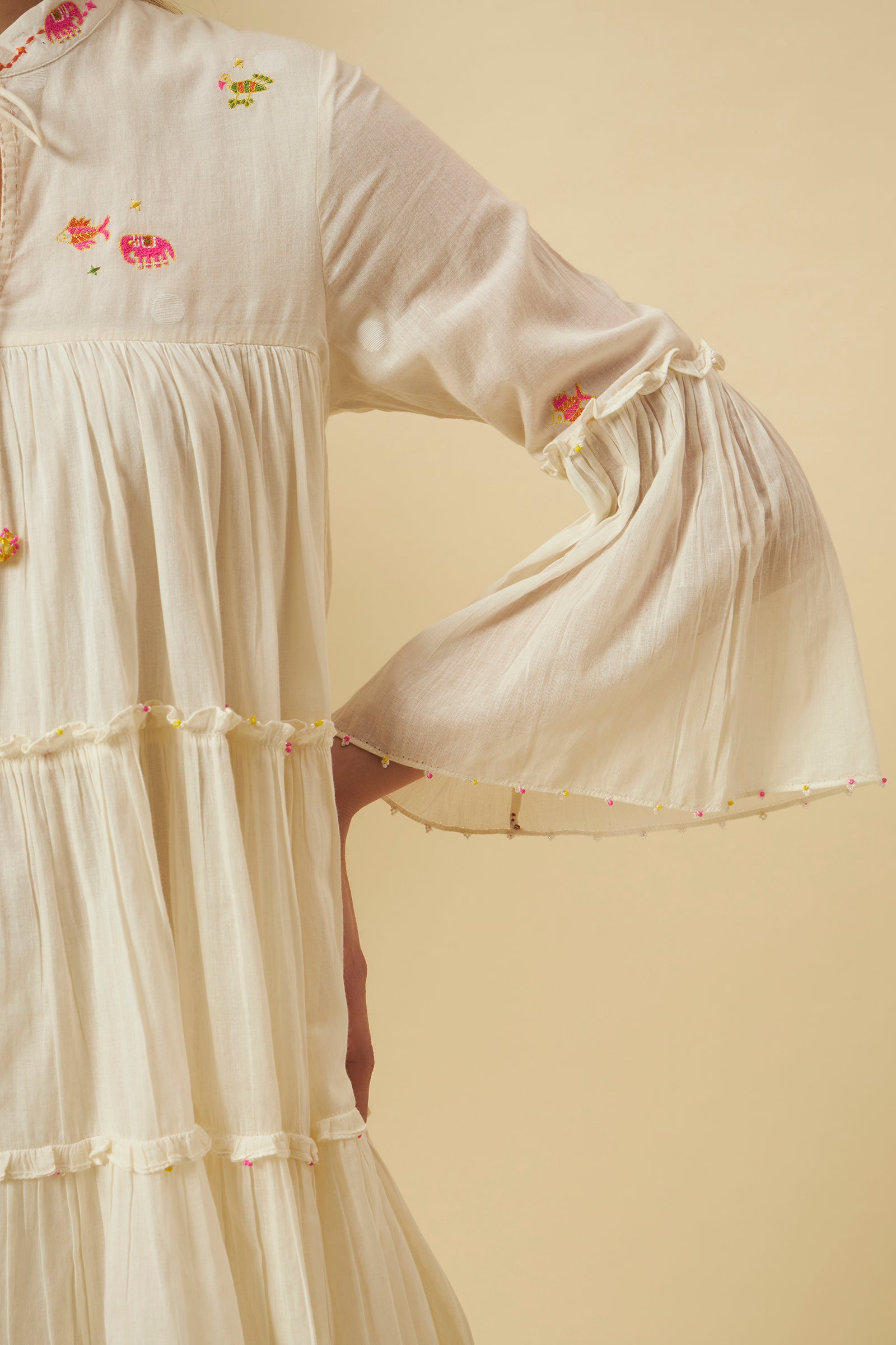 IVORY MINI TIERED DRESS