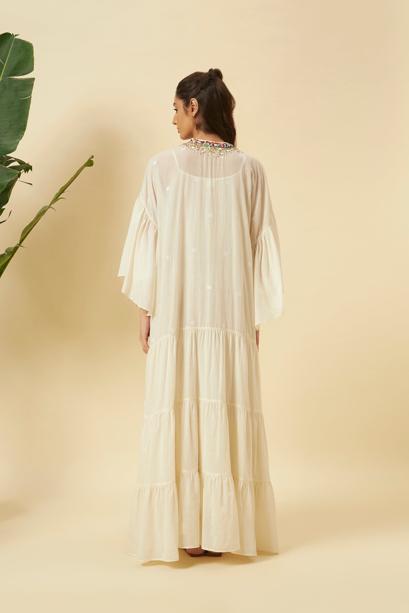 IVORY TIERED KAFTAN DRESS
