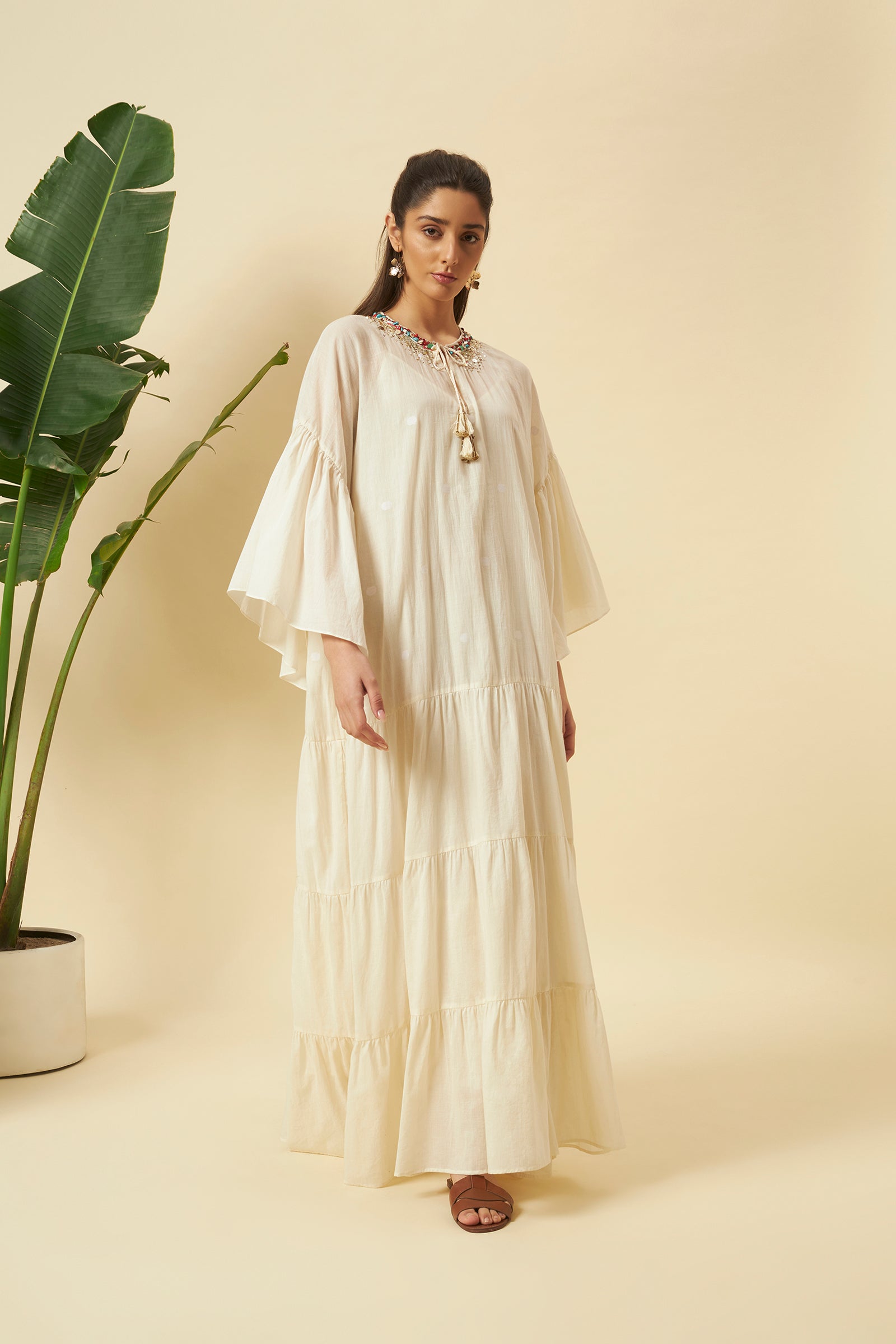 IVORY TIERED KAFTAN DRESS