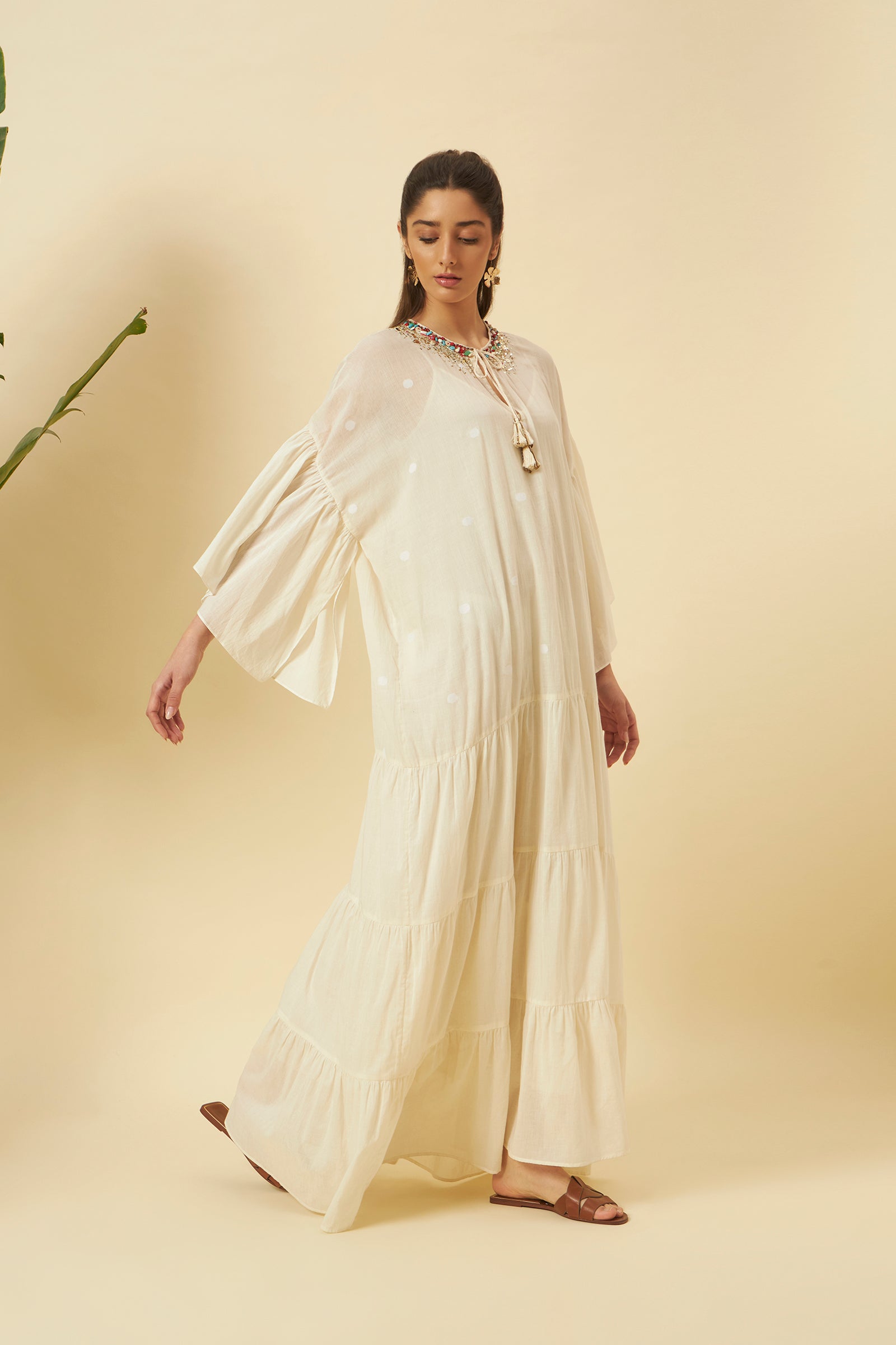 IVORY TIERED KAFTAN DRESS