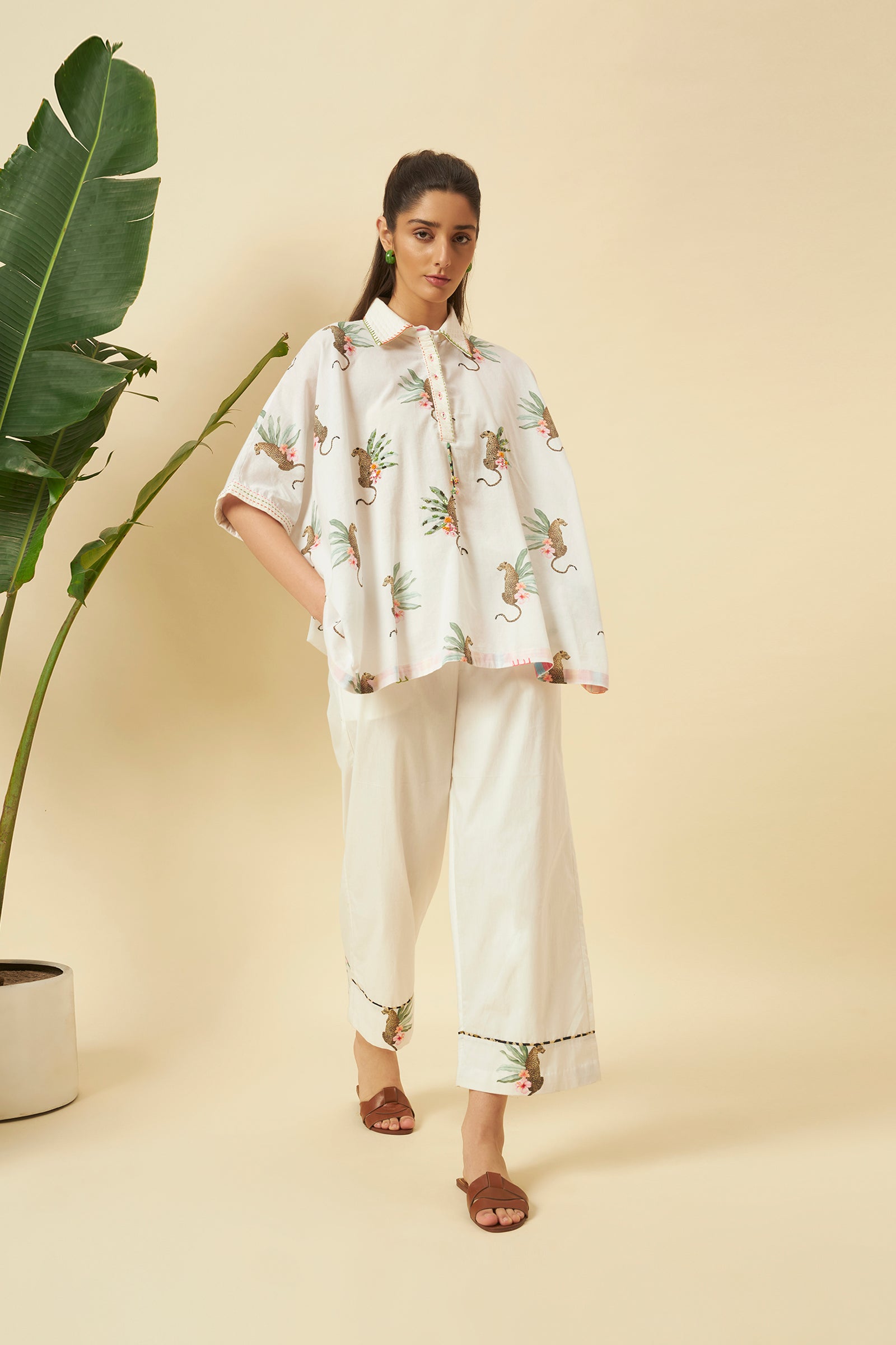 CHETAH PRINT KAFTAN TOP WITH PANTS