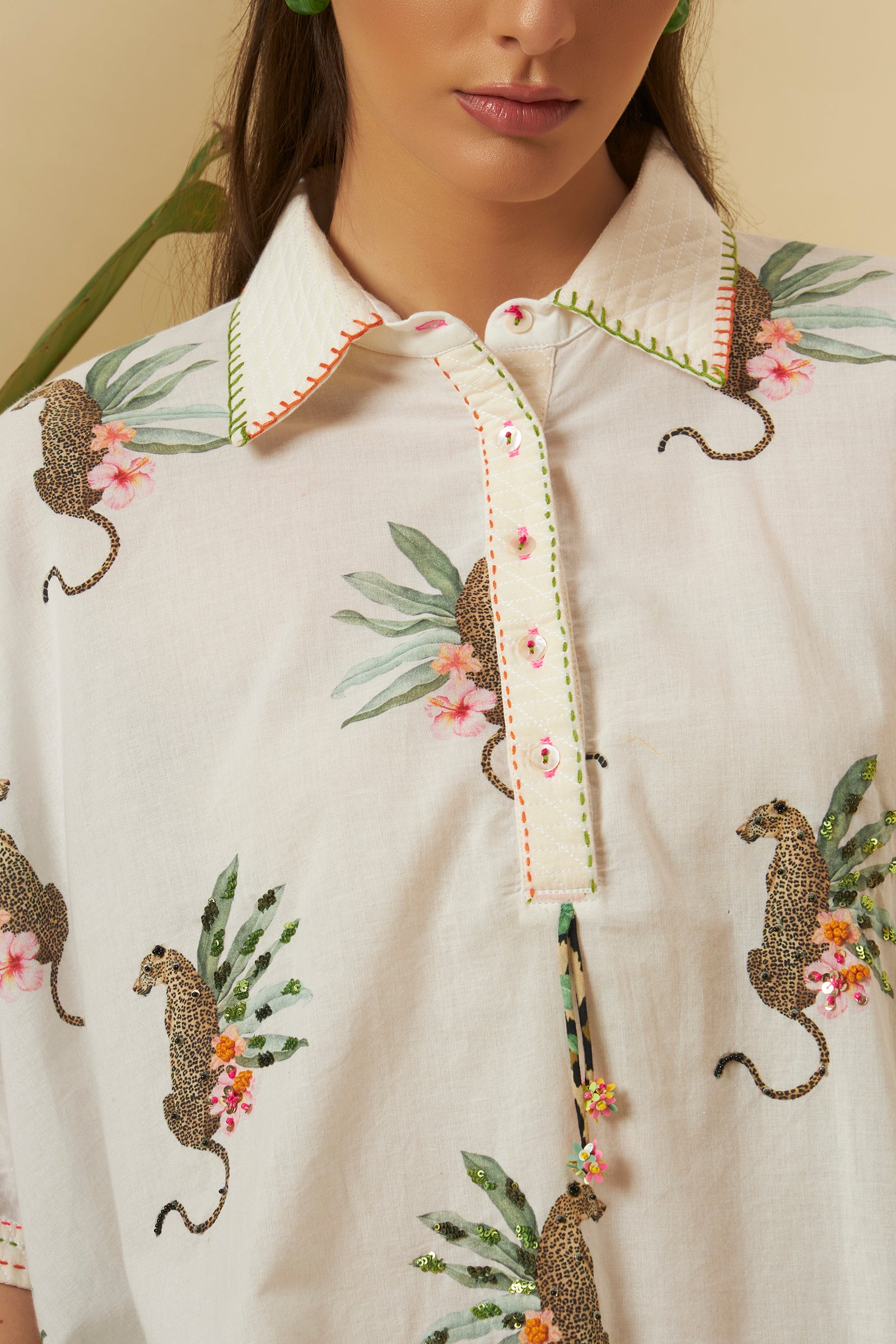 CHETAH PRINT KAFTAN TOP WITH PANTS