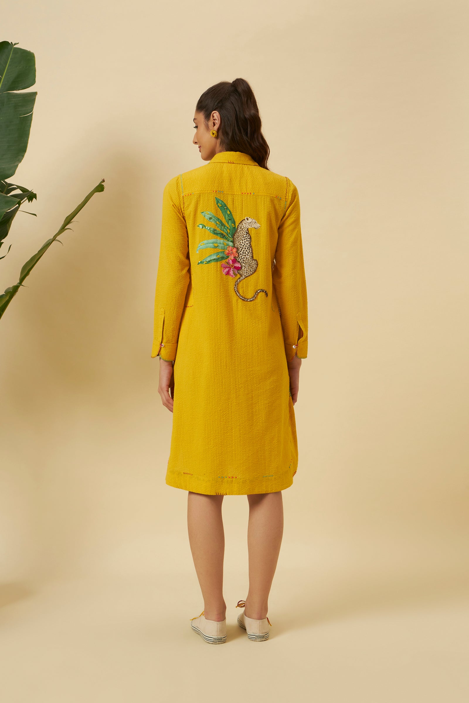 YELLOW STATEMENT CHETAH SHIRT DRESS