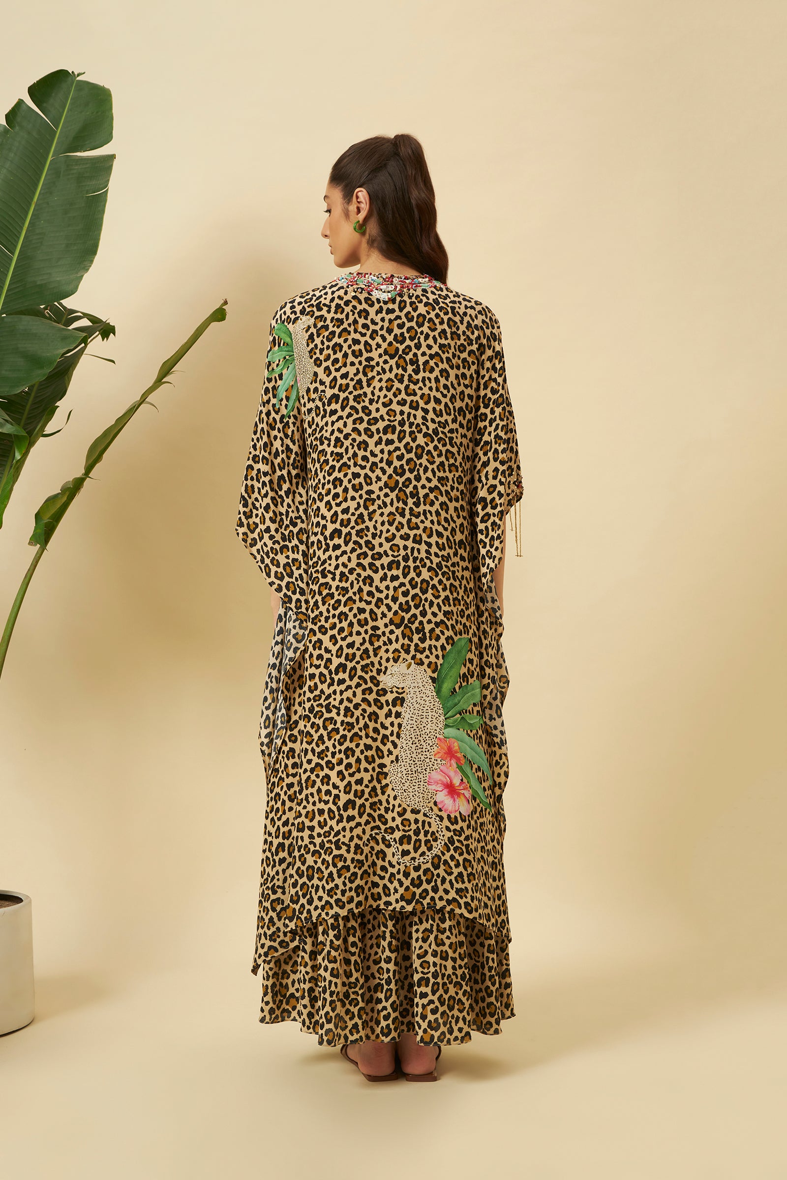 LEOPARD PRINT KAFTAN WITH SLIP DRESS