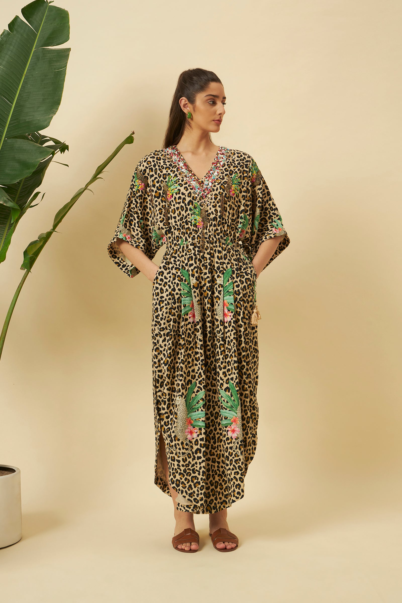 LEOPARD PRINT HAND EMBROIDERED JUMPSUIT