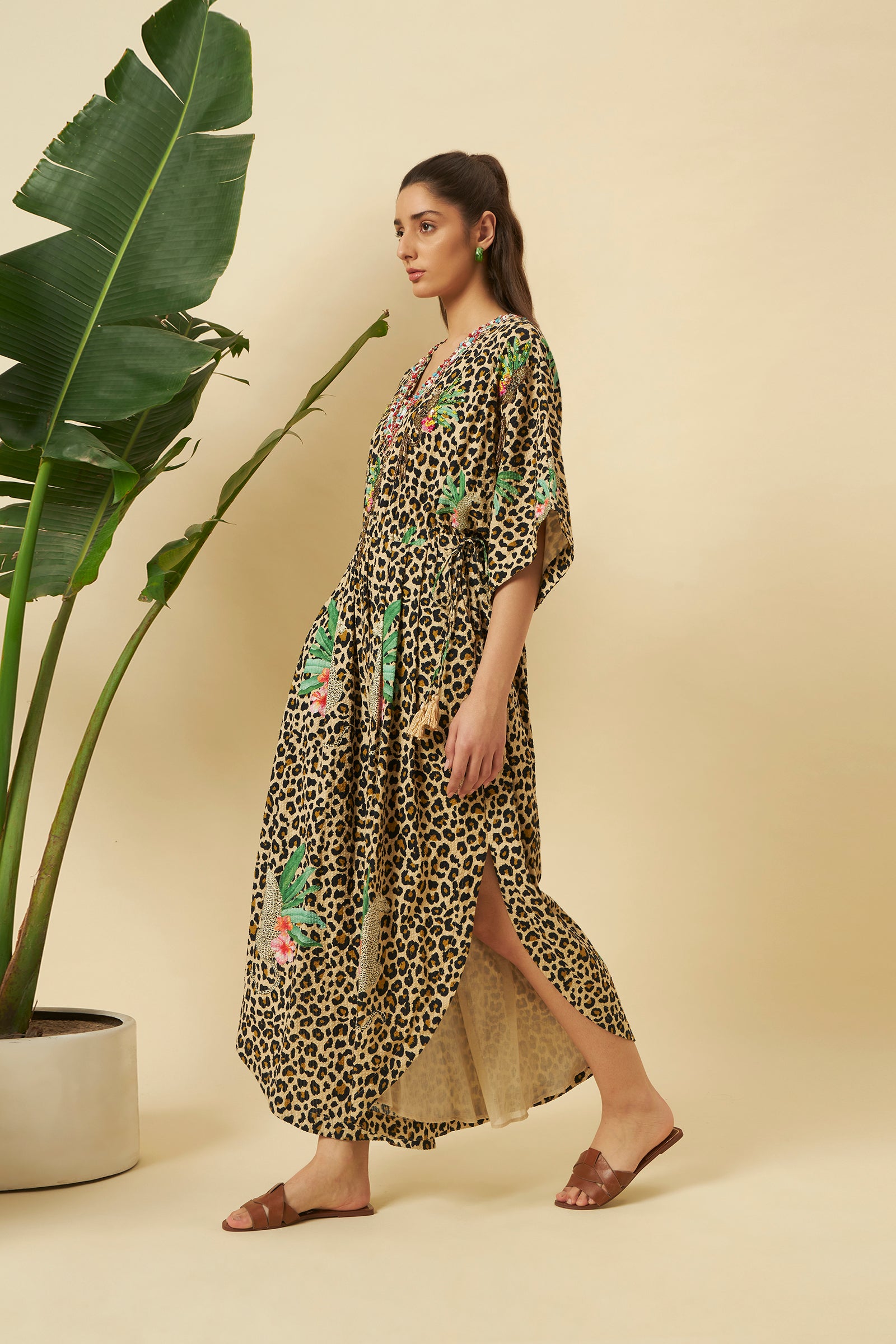 LEOPARD PRINT HAND EMBROIDERED JUMPSUIT