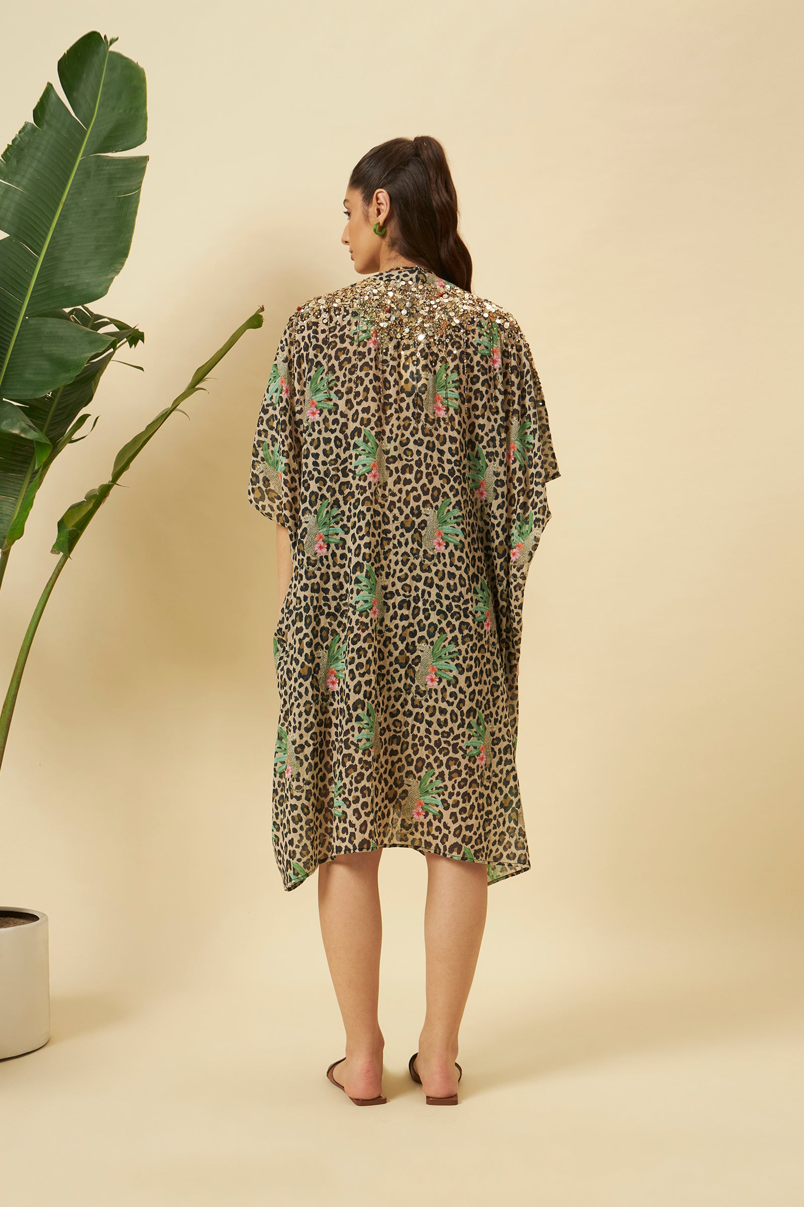 LEOPARD PRINT SEQUINS EMBROIDERED OVER GARMENT