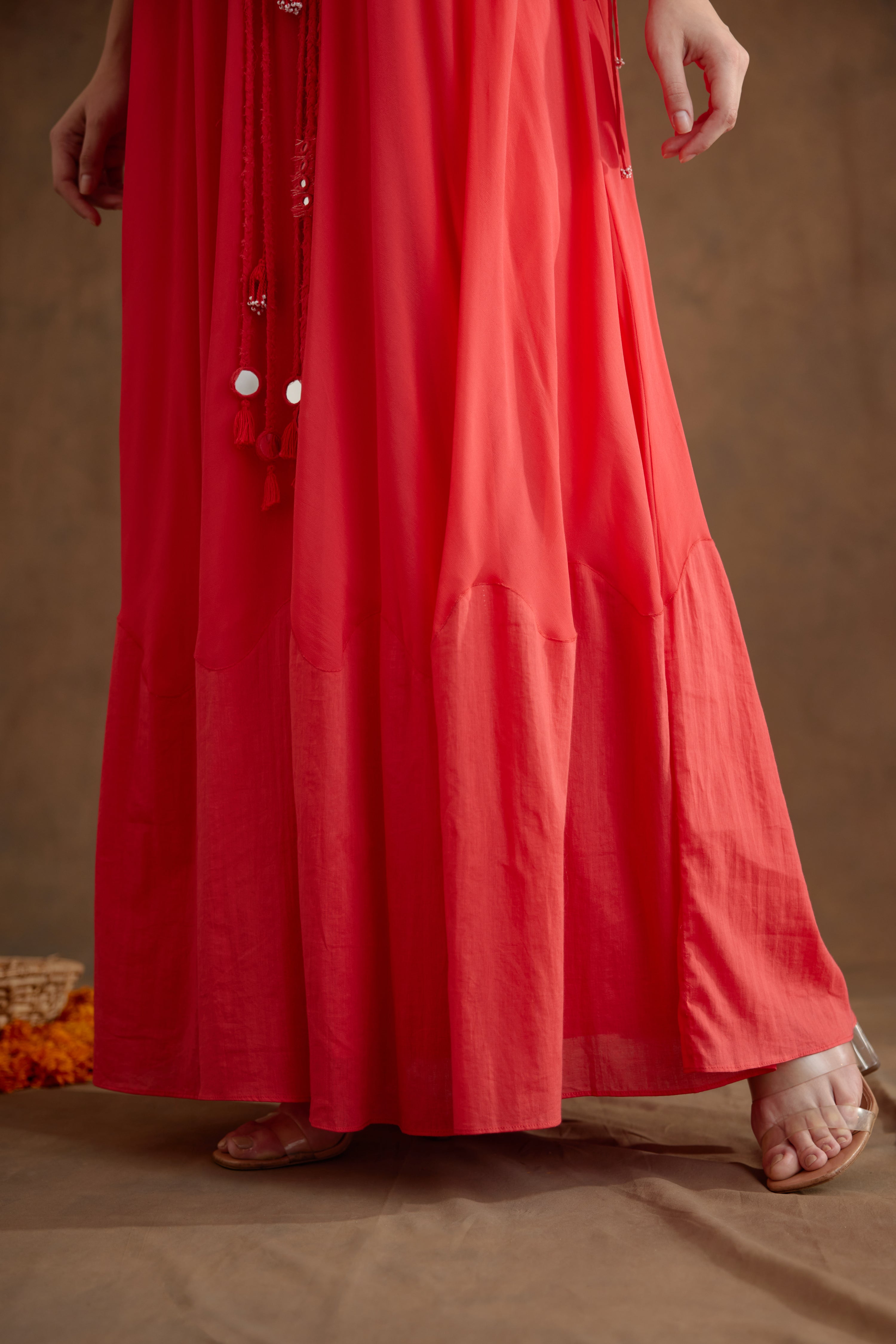 Coral hand embroidered Maxi dress