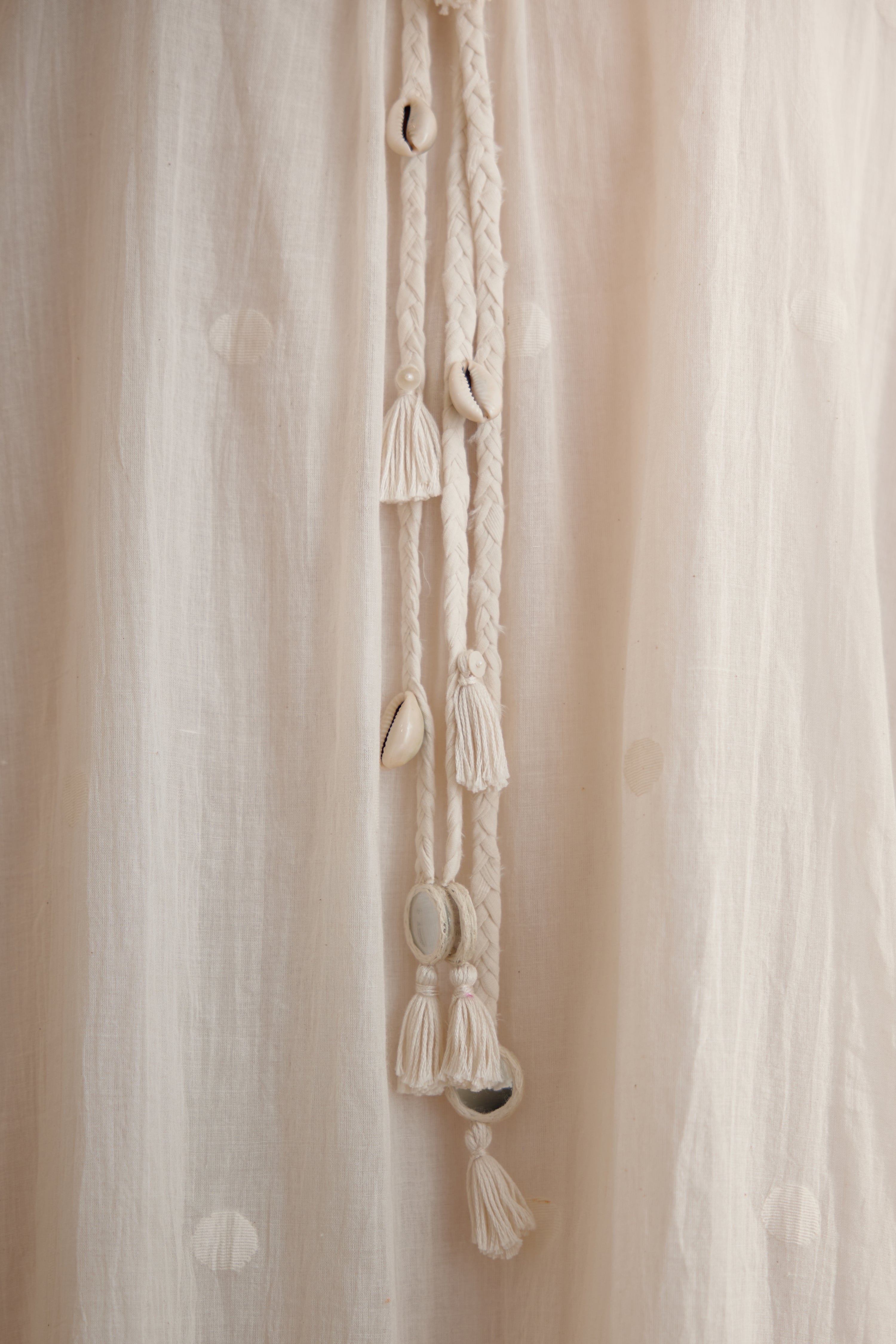 Cream hand braided tassels tier dress