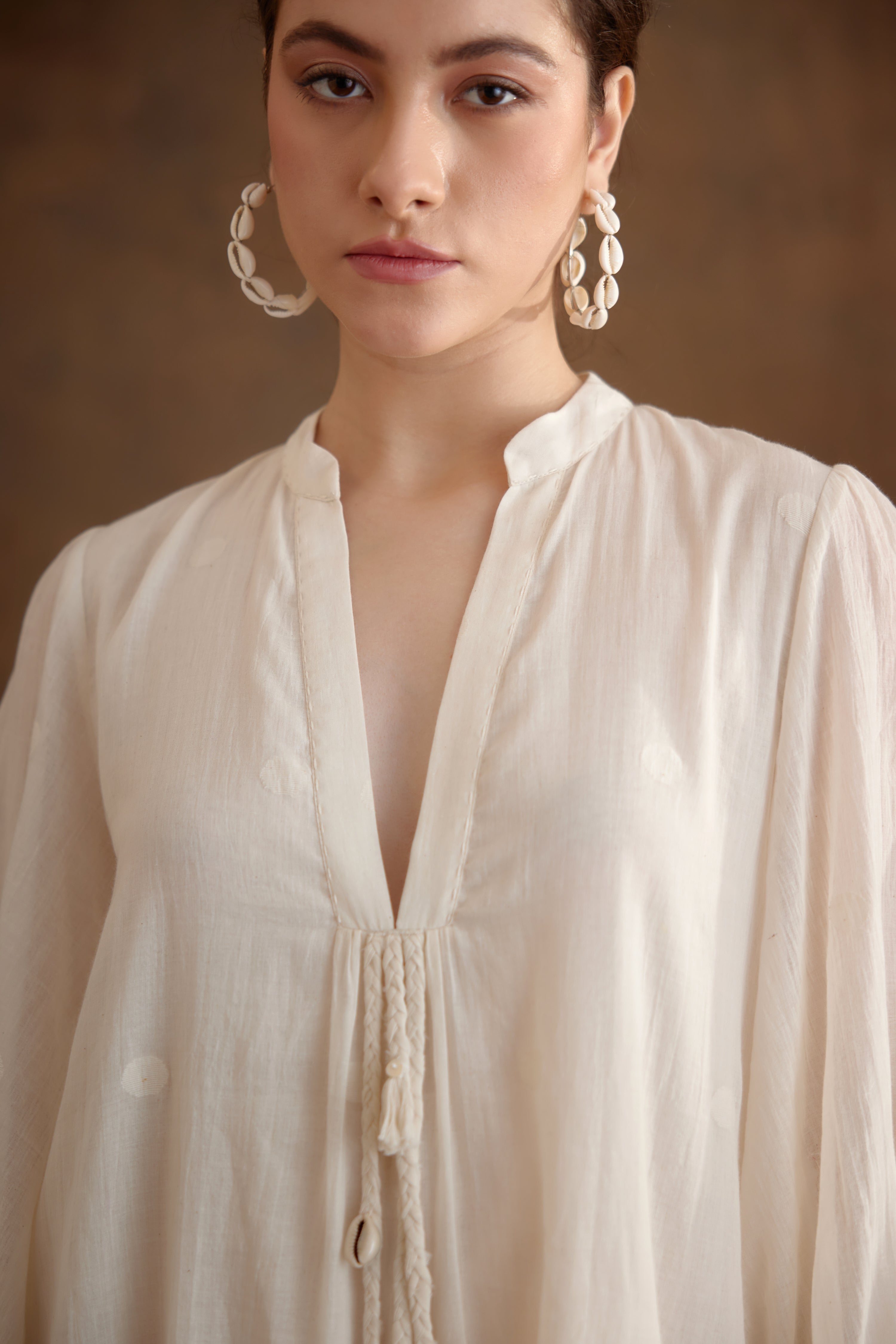 Cream hand braided tassels tier dress