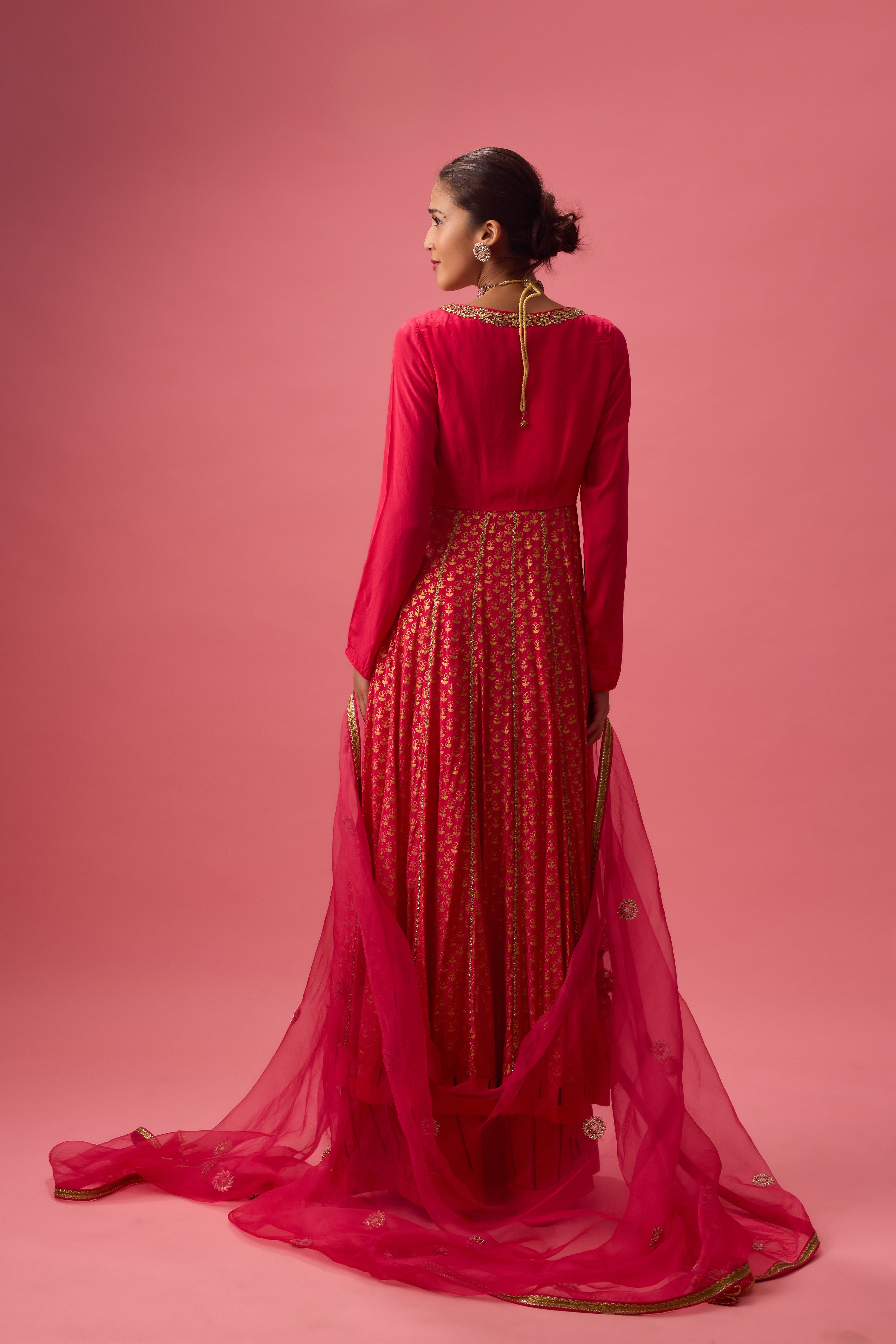 Rani pink multi godet kalidar kurta