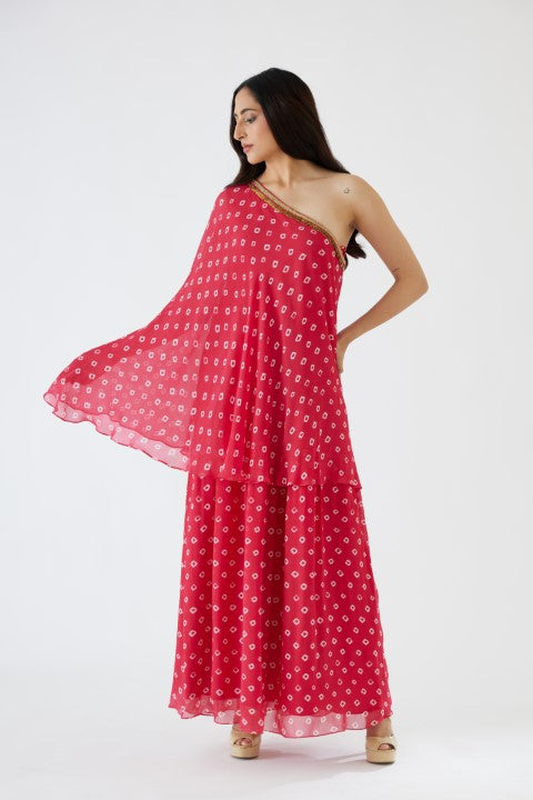 Rani Pink Bandani Print One Shoulder Dress