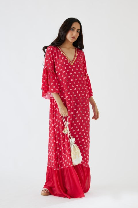 Rani Pink Bandani Print V-Neck Dress