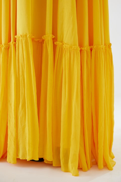Yellow Embroidered Cape Dress