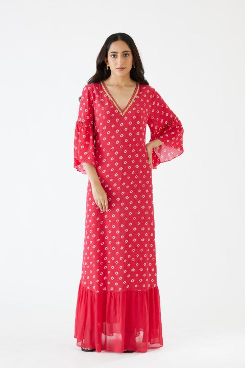 Rani Pink Bandani Print V-Neck Dress