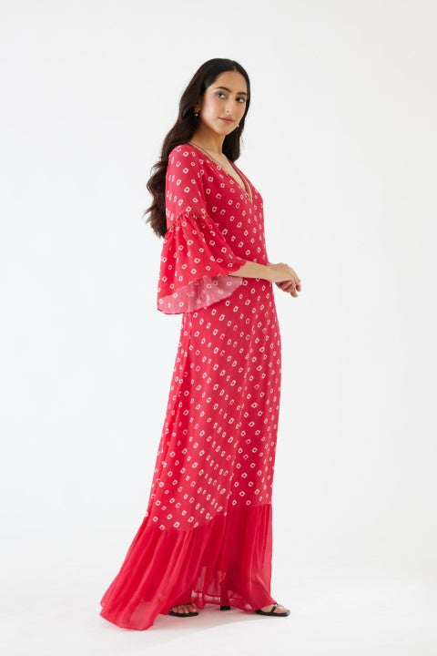 Rani Pink Bandani Print V-Neck Dress