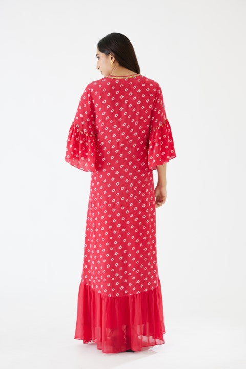Rani Pink Bandani Print V-Neck Dress