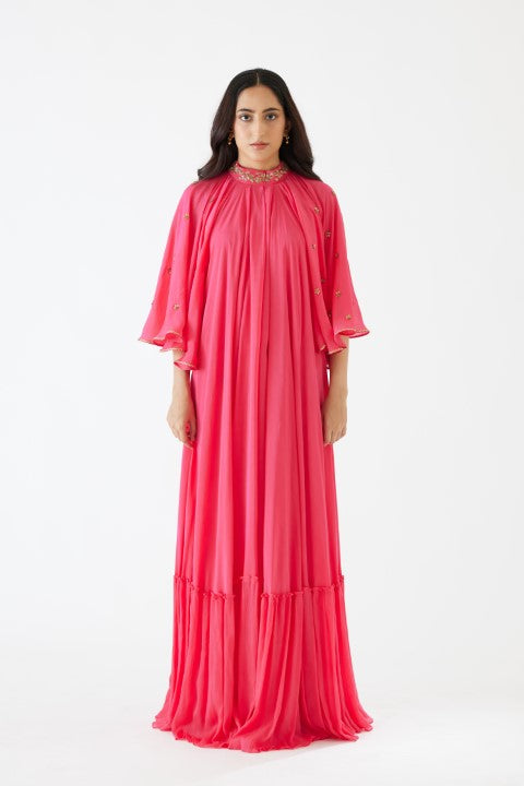 Rani Pink Embroidered Cape Dress