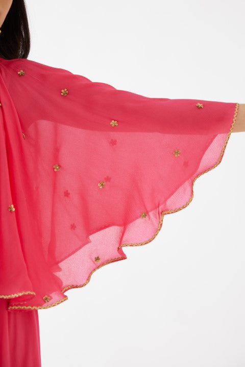Rani Pink Embroidered Cape Dress