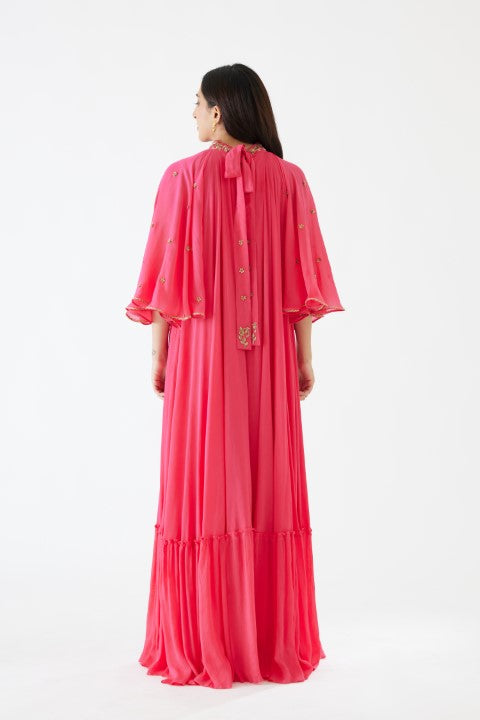 Rani Pink Embroidered Cape Dress
