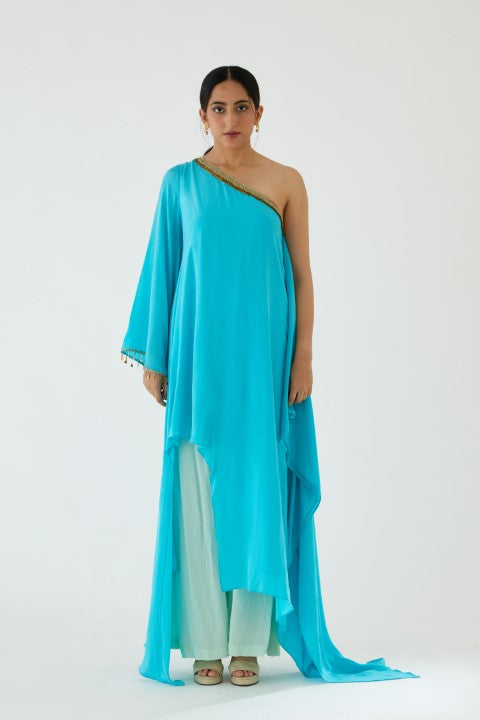 Turquiose Assyemtrical Dress Set