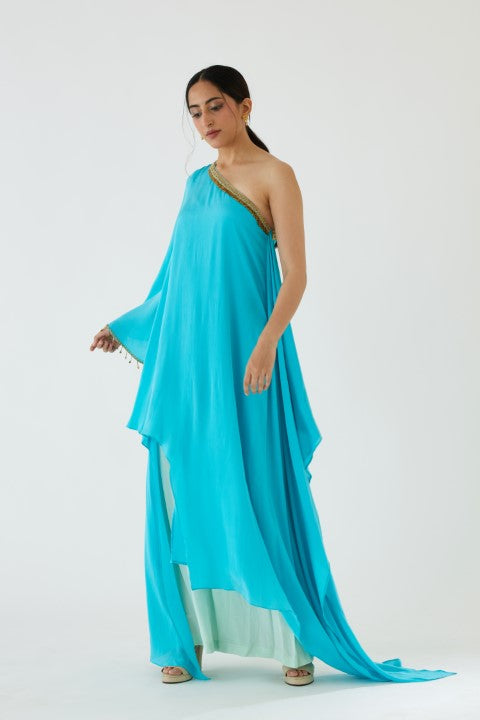 Turquiose Assyemtrical Dress Set