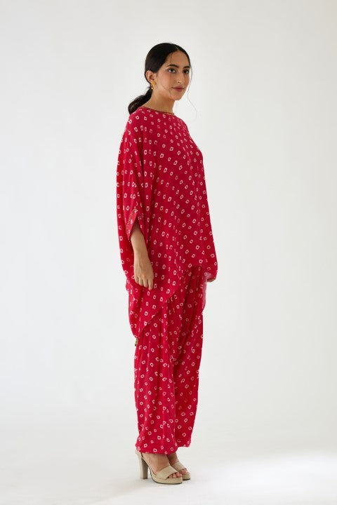 Rani Pink Bandani Print Dhoti Set