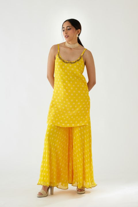 Yellow Bandani Print Sharara Set