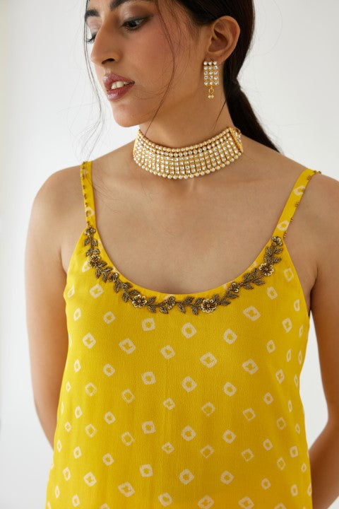 Yellow Bandani Print Sharara Set