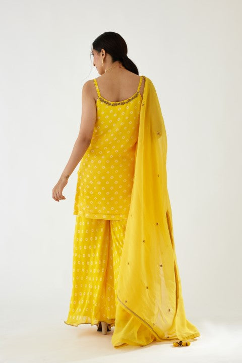 Yellow Bandani Print Sharara Set