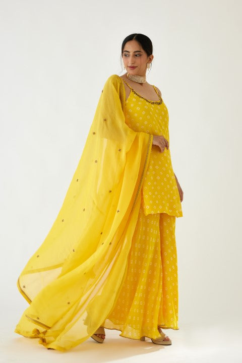 Yellow Bandani Print Sharara Set