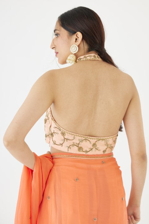 Peach and Orange Dhoti Saree Set