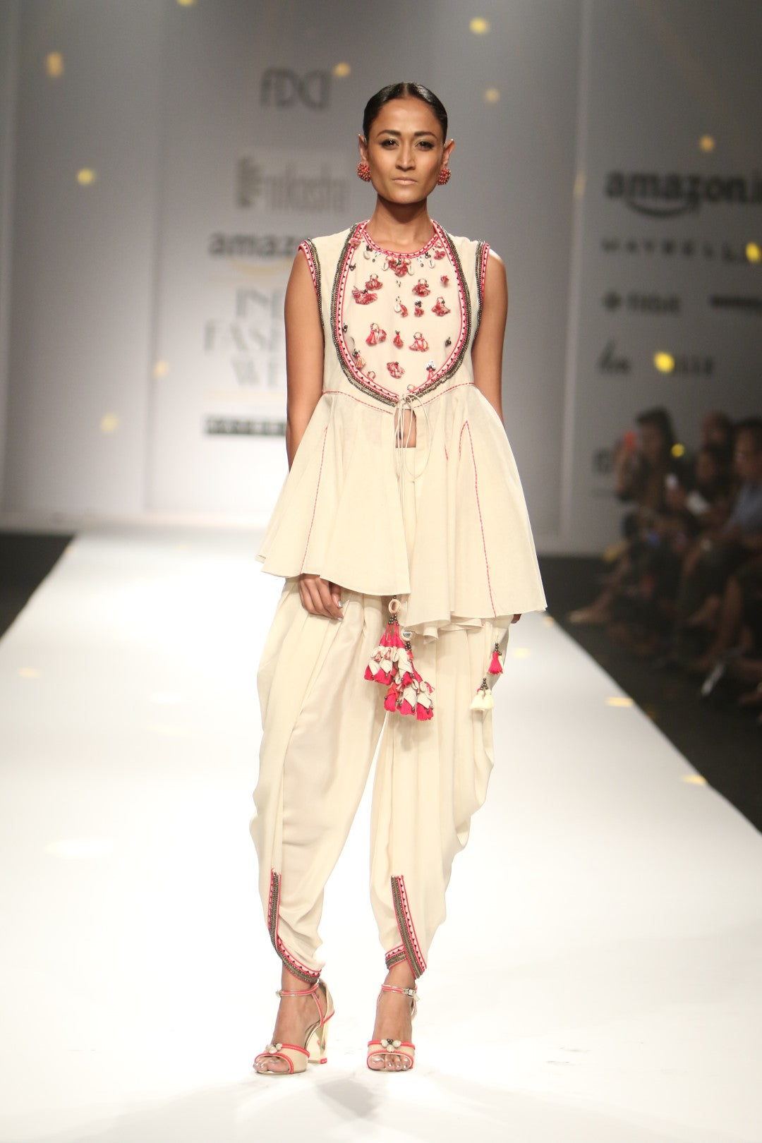 Horse shoe yoke jacket with cowl dhoti