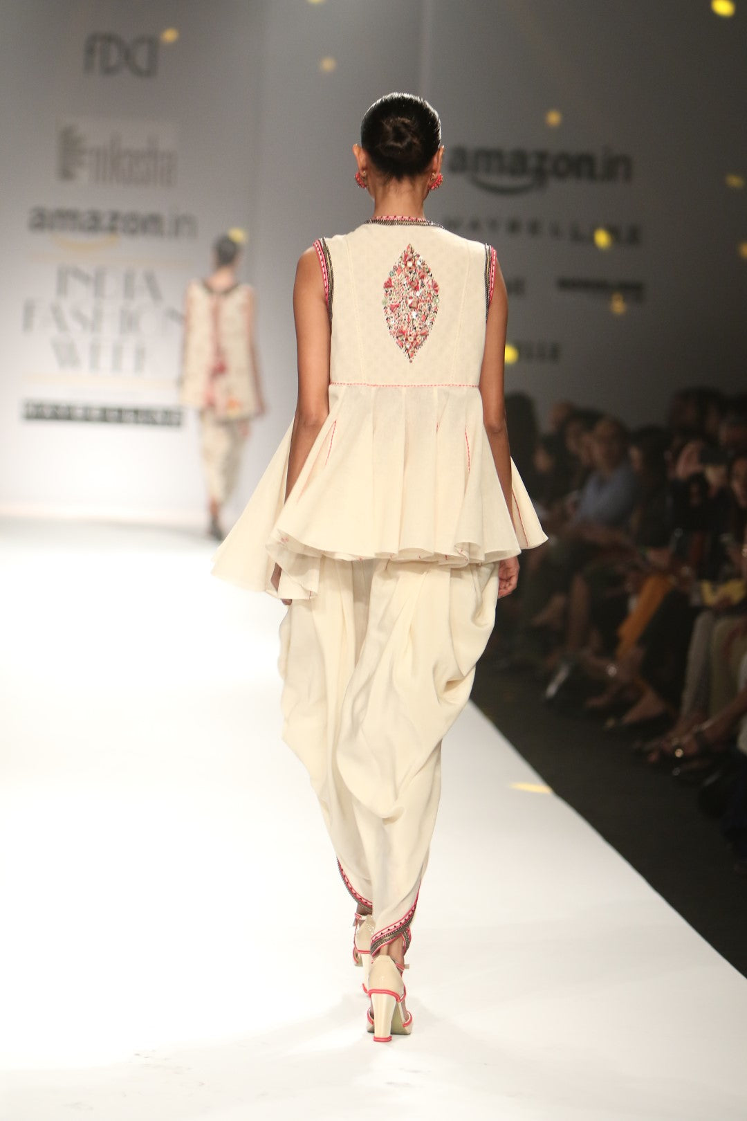Horse shoe yoke jacket with cowl dhoti