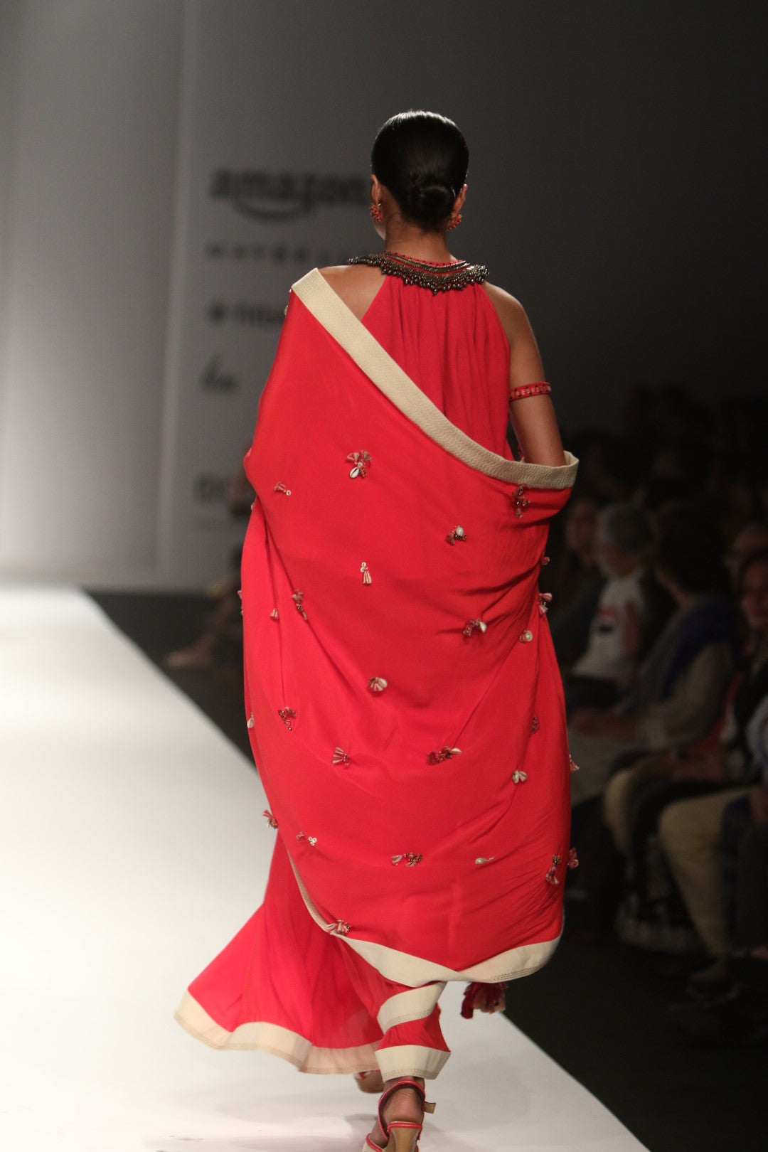 saree with embroidered blouse top