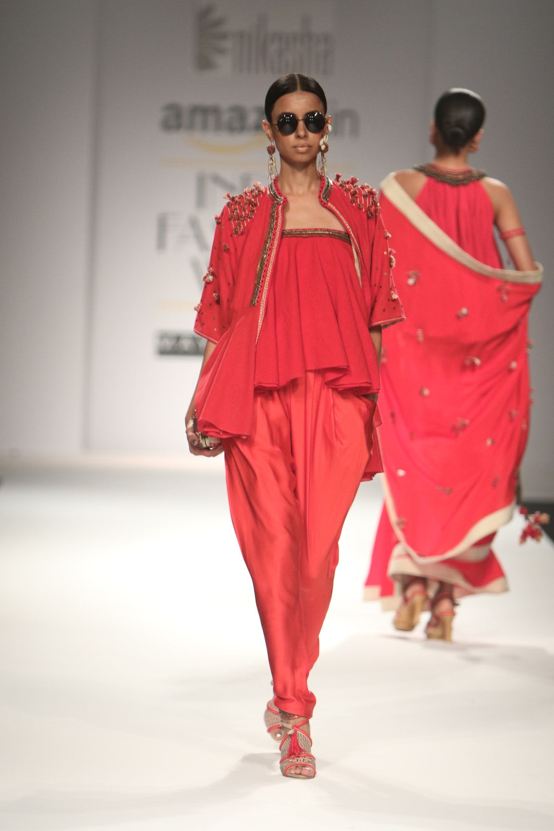 Embroidered jacket with tube top and jodhpuri pants