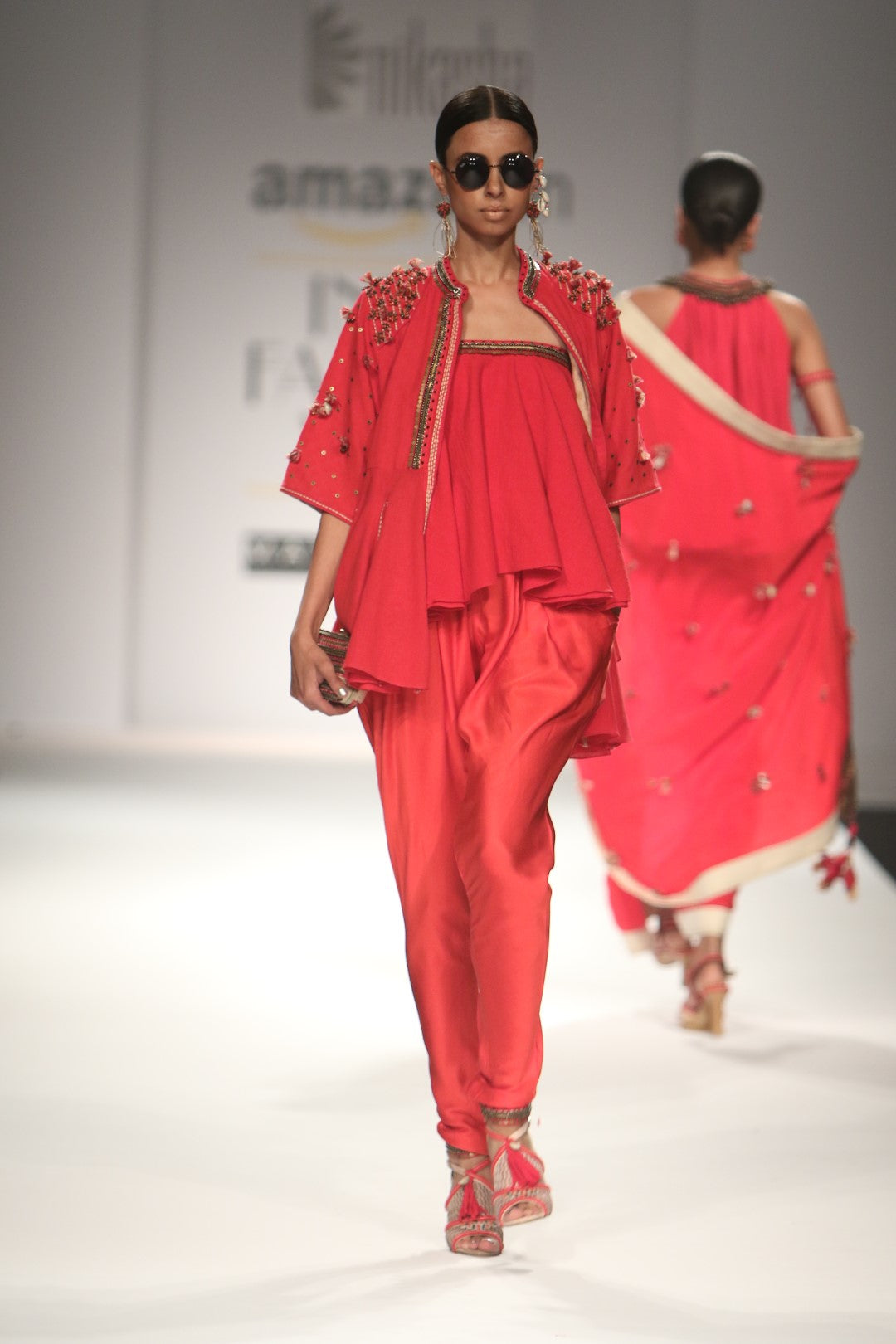 Embroidered jacket with tube top and jodhpuri pants