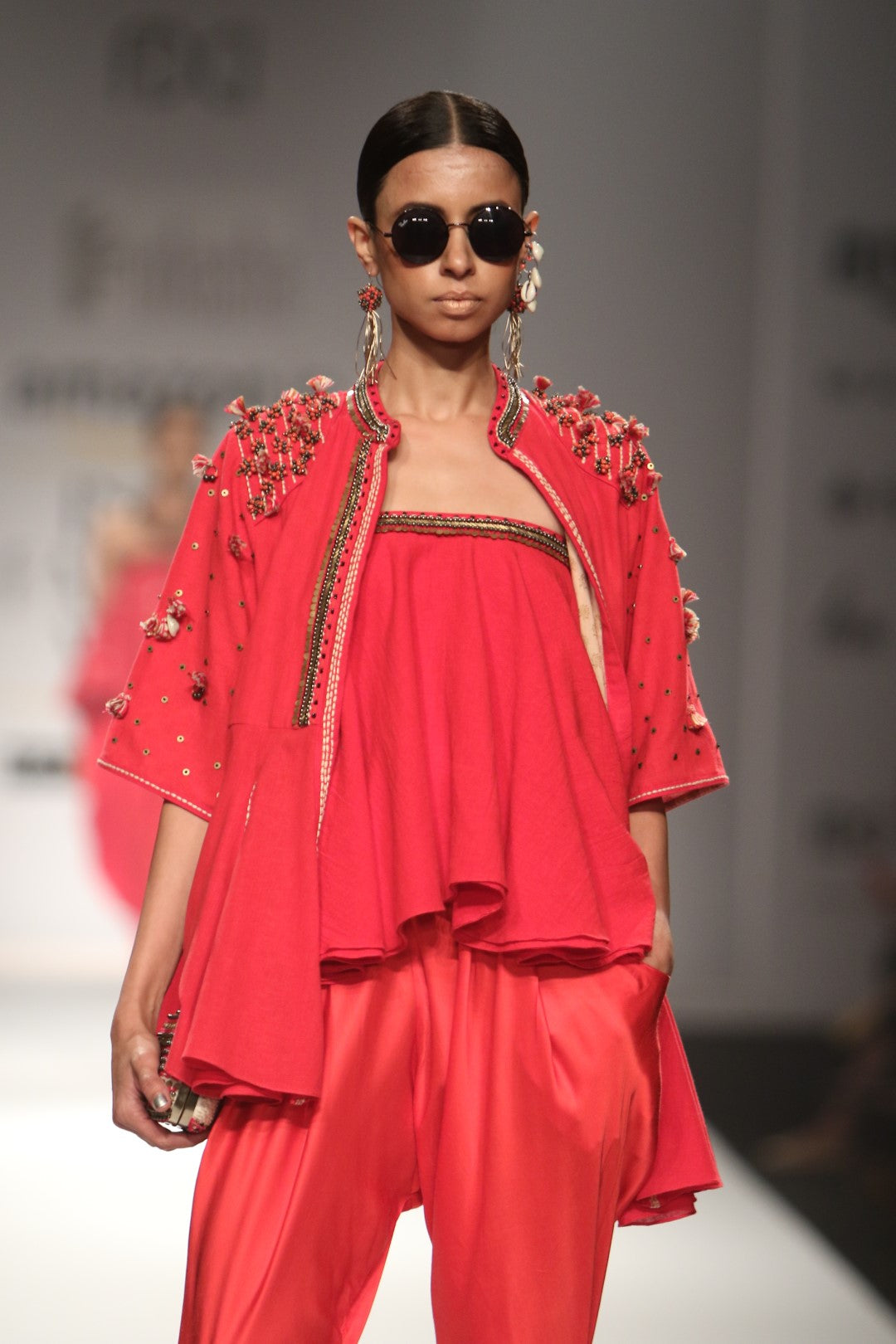 Embroidered jacket with tube top and jodhpuri pants