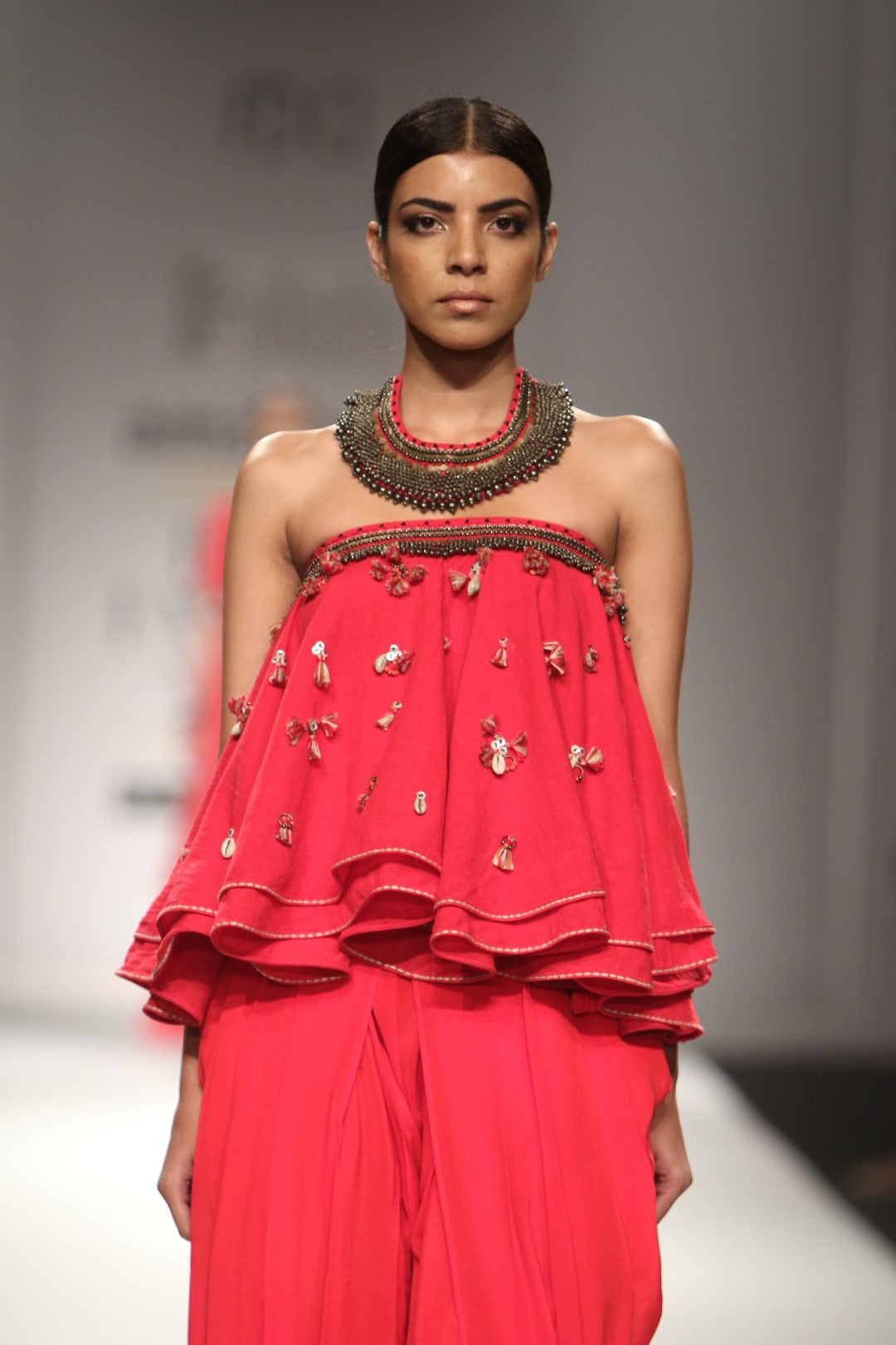 Kasum red embroidered tube kali top with cowl dhoti