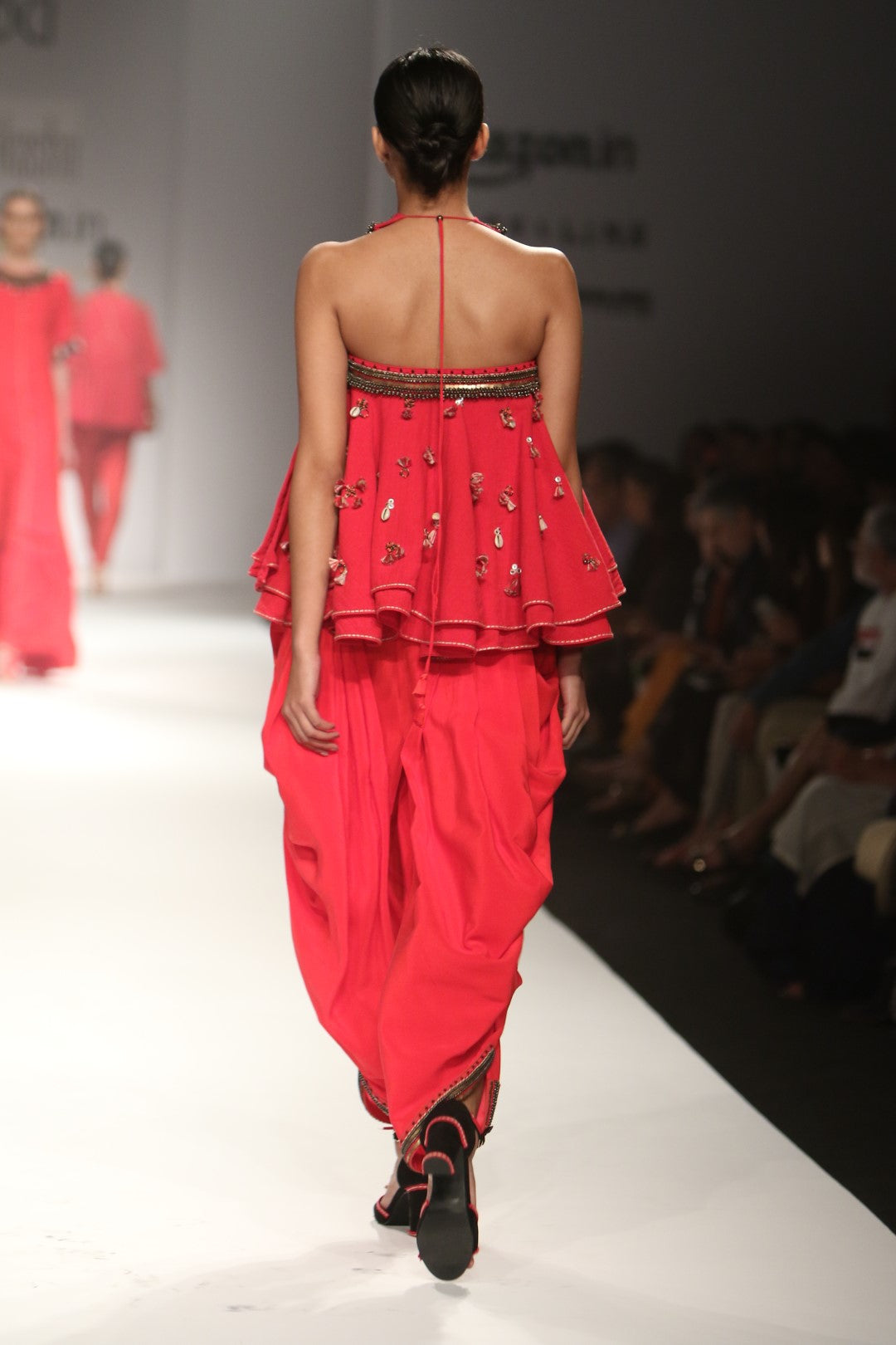 Kasum red embroidered tube kali top with cowl dhoti