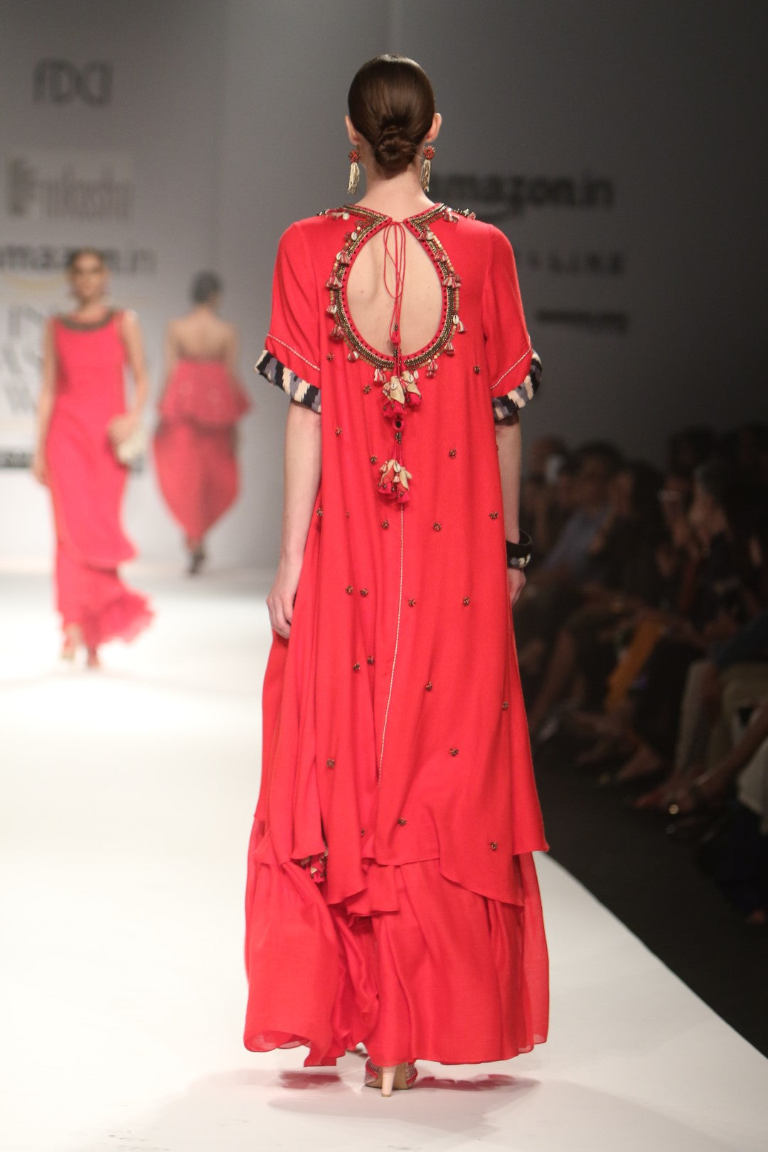 Asymmetric embroidered dress with gathered skirt