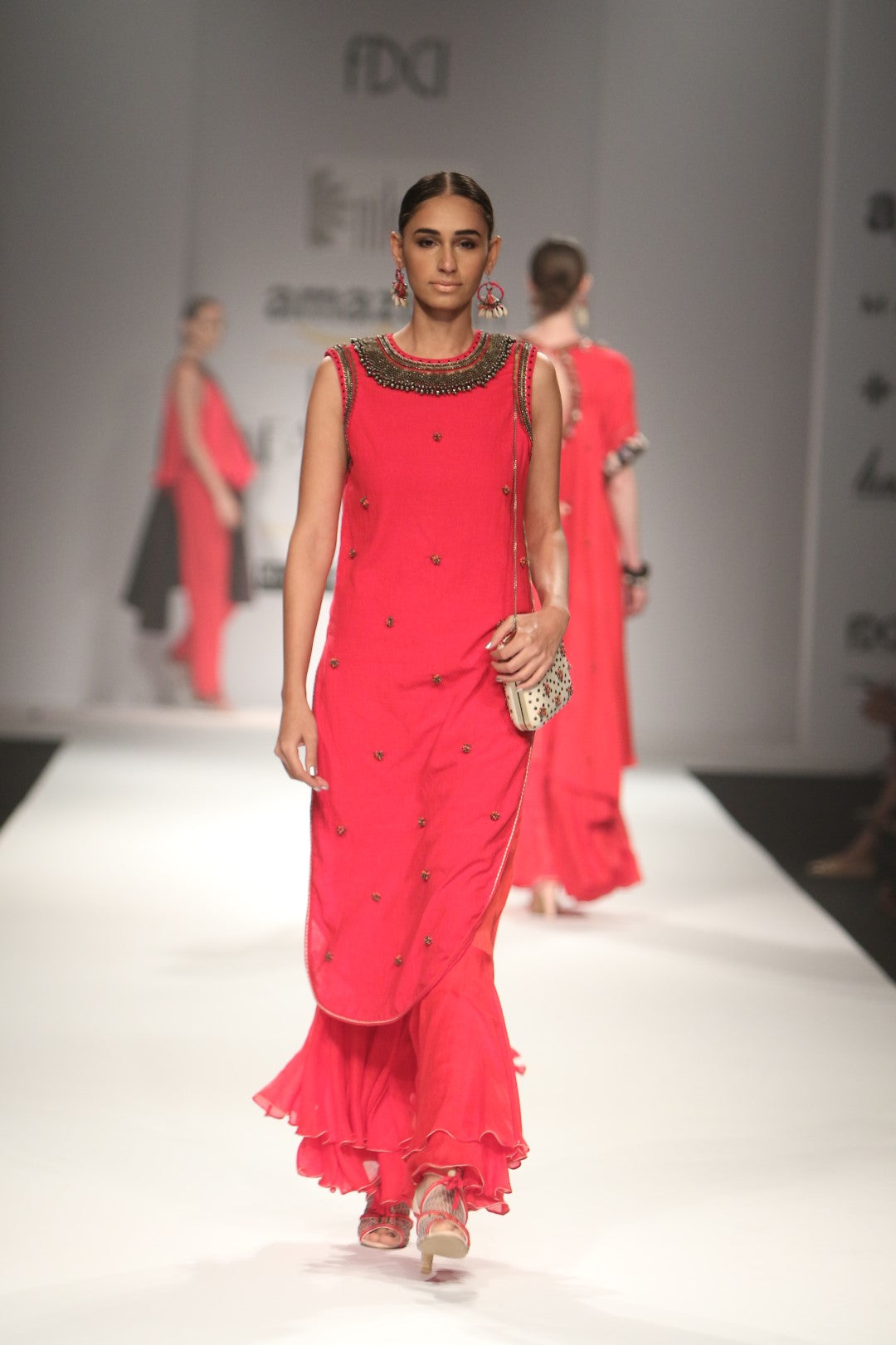 embroidered apple cut kurta with double layer sharara