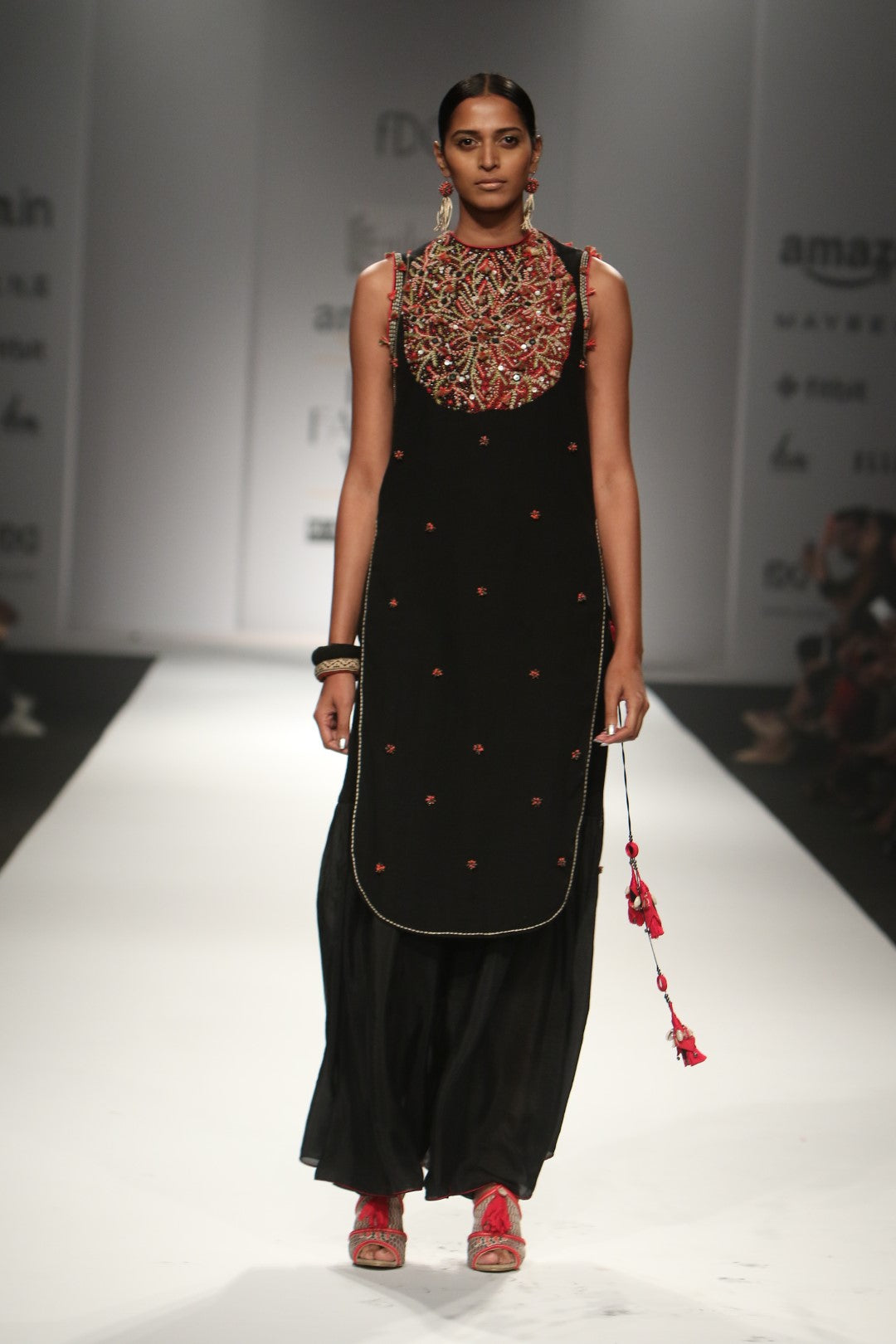 Apple cut embroidered kurta with gathered sharara