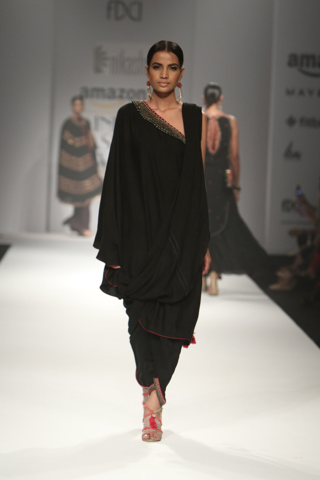 Draped assymetric tunic with dhoti pants