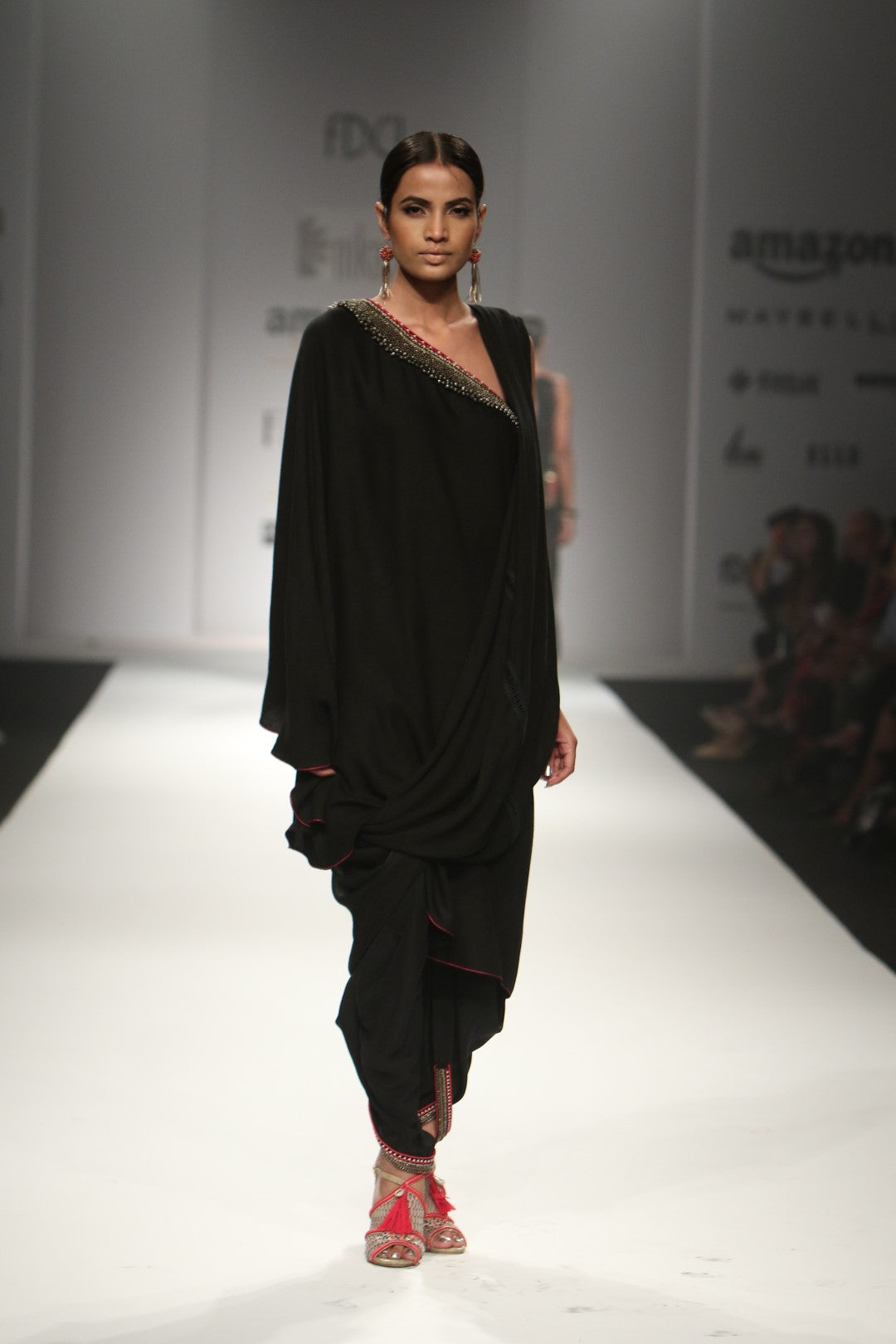 Draped assymetric tunic with dhoti pants