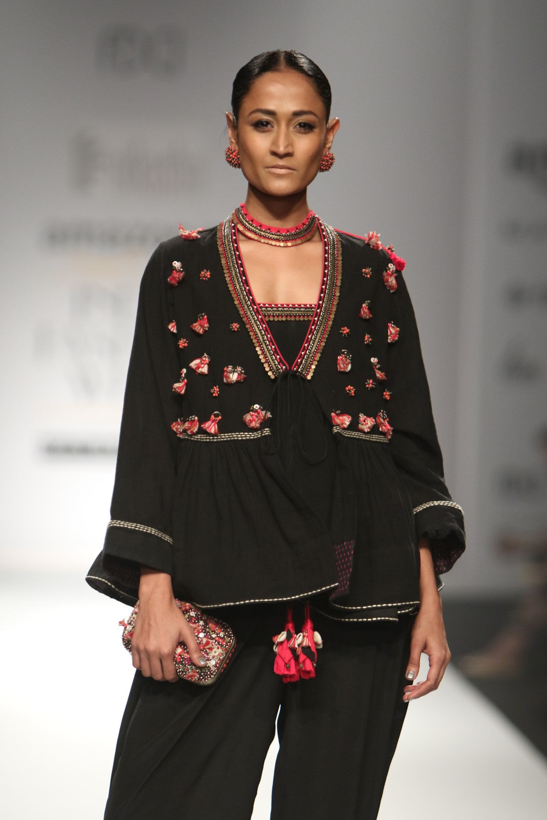 jumpsuit with embroidered flared jacket