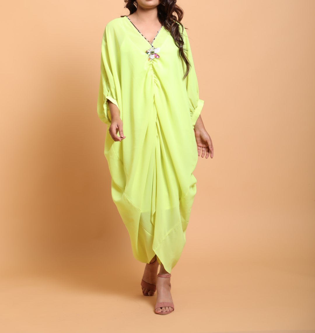 Totiya lime hand tassel embroidered kaftan