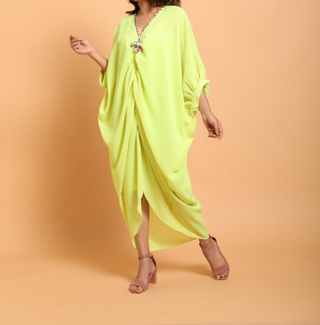 Totiya lime hand tassel embroidered kaftan