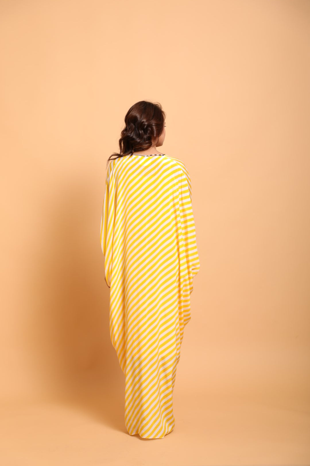 Yellow/white lehariya kaftan dress